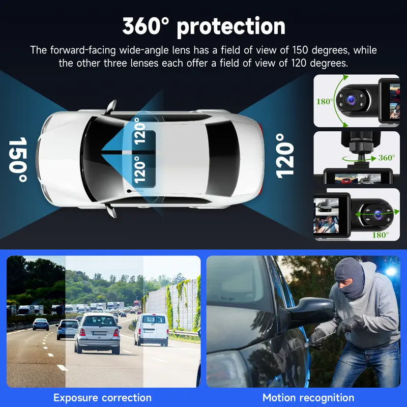 4-Camera 360° Dash Cam — Complete Protection Around Your Vehicle