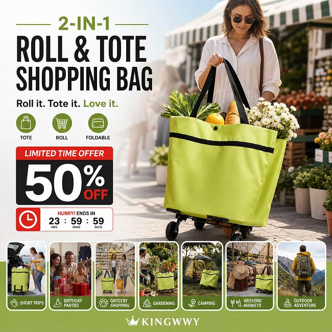 ⏳LAST DAY SALE !!!🔥2-in-1 Foldable Shopping Cart🛒